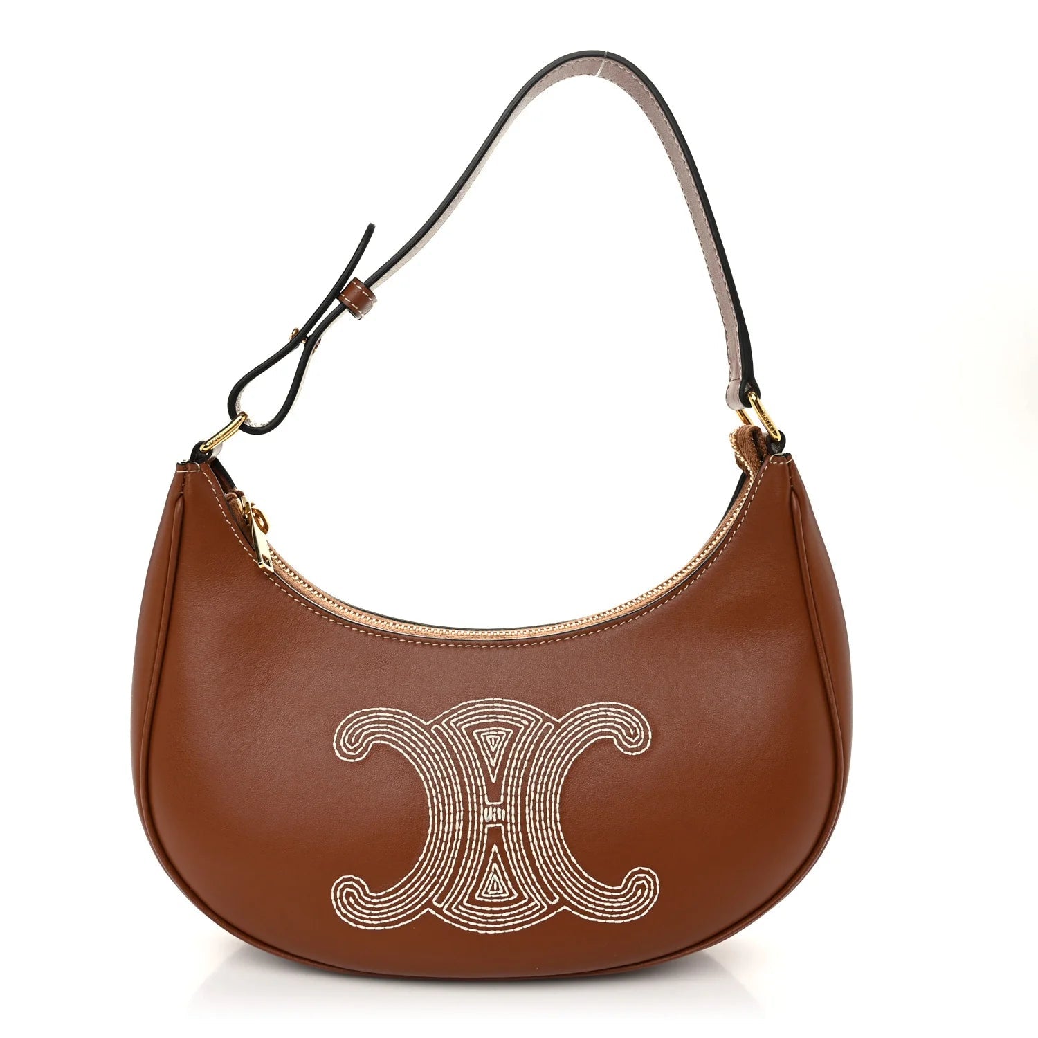 Smooth Calfskin Triomphe Embroidered Ava Shoulder Bag Tan