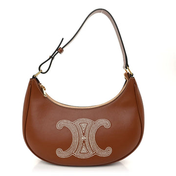 Smooth Calfskin Triomphe Embroidered Ava Shoulder Bag Tan