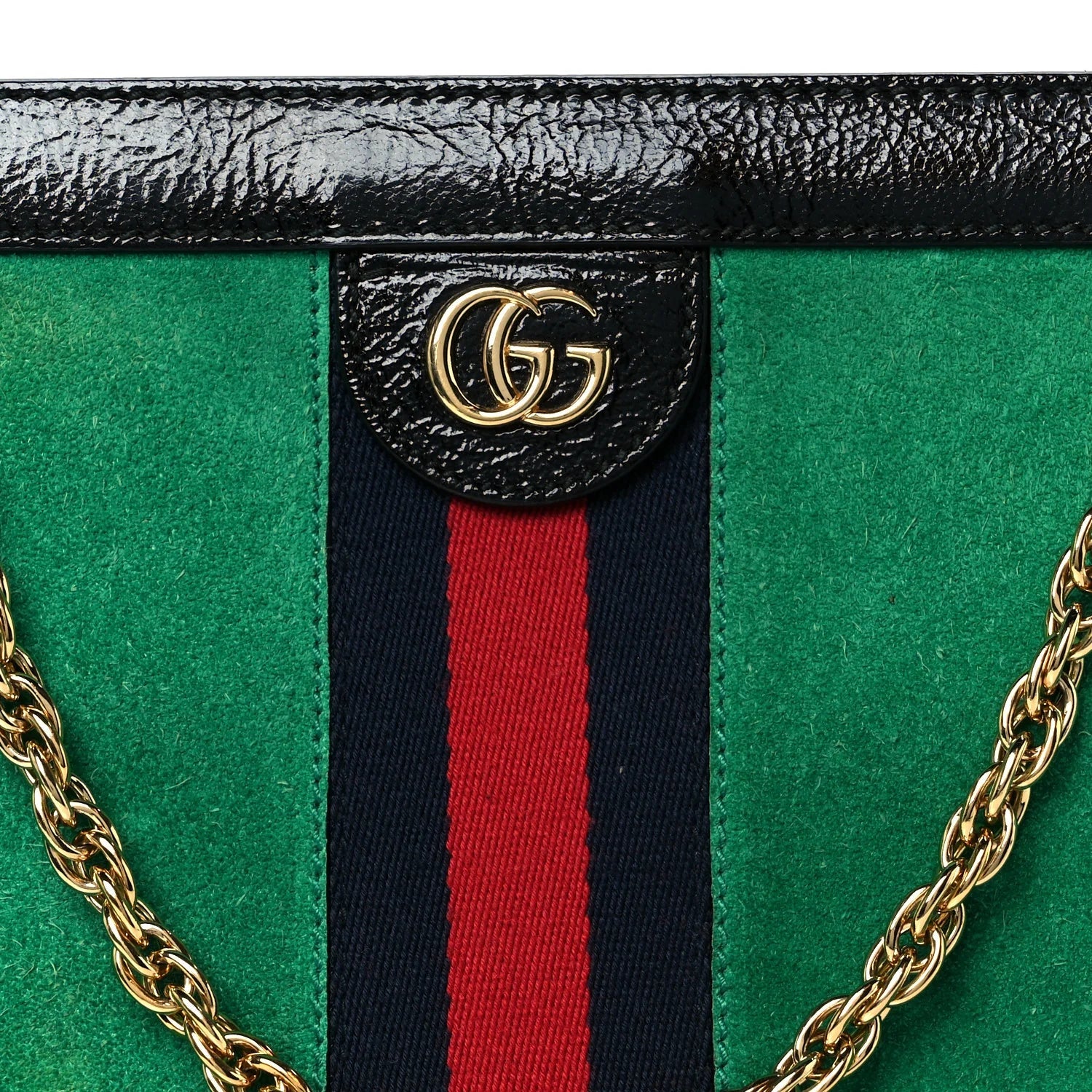 Suede Patent Web Medium Ophidia Chain Shoulder Bag New Shamarock Black