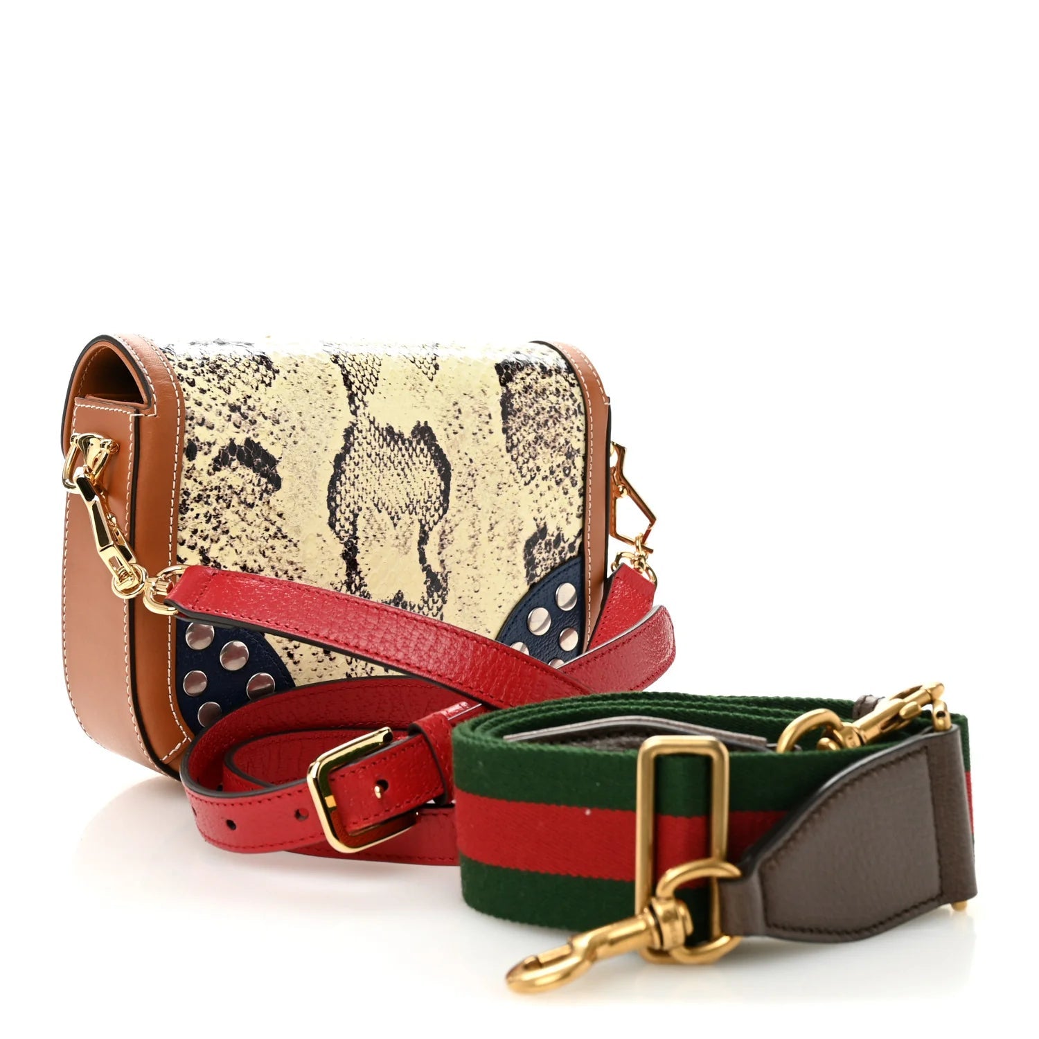 Snakeskin Studded Web Mini Horsebit 1955 Shoulder Bag Multicolor