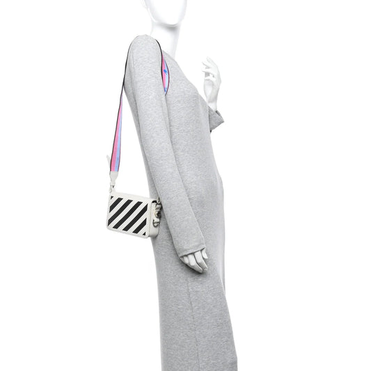 Saffiano Striped Mini Diag Binder Clip Bag White