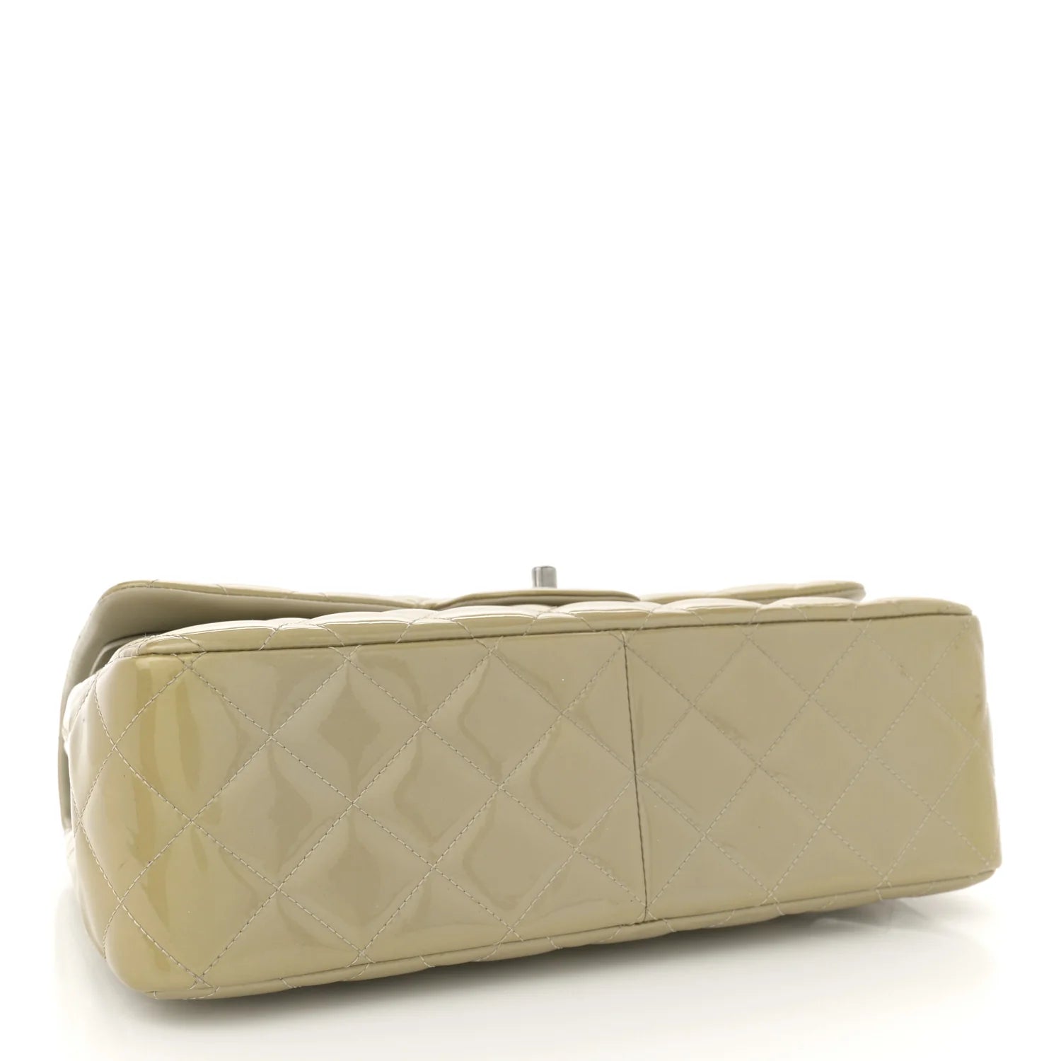 Patent Calfskin Quilted Jumbo Double Flap Grey