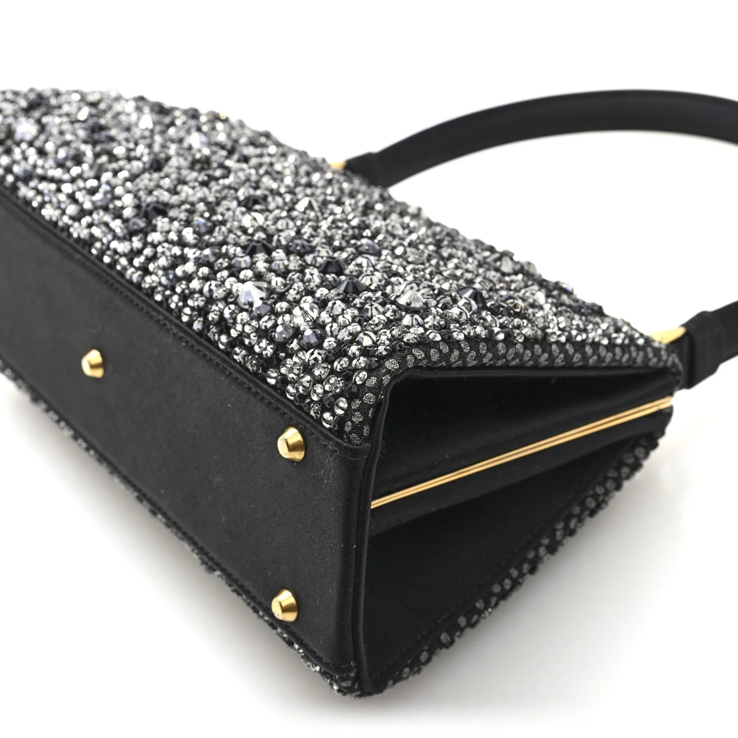 Satin Sequin Frame Bag Black