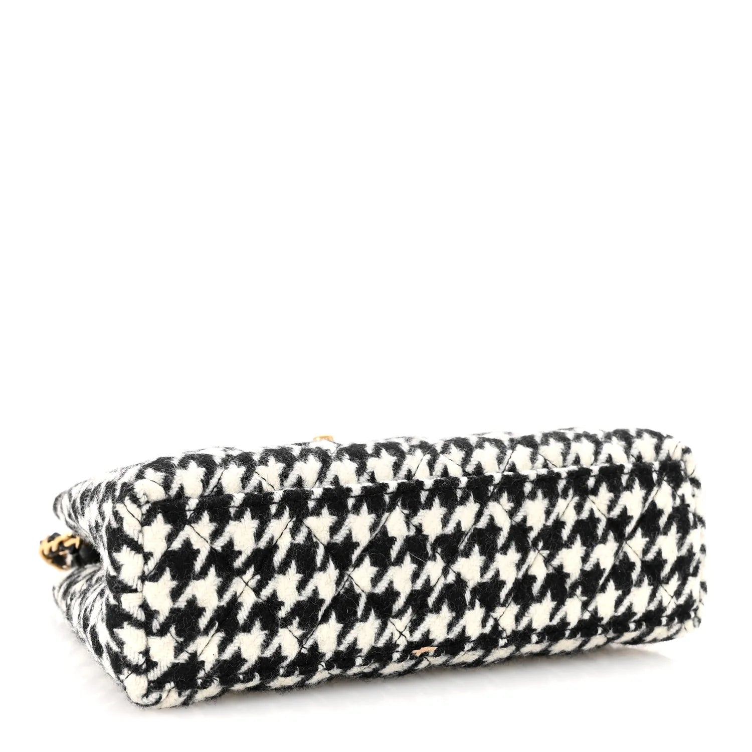 Tweed Houndstooth Quilted Nano Kelly Shopper Black White