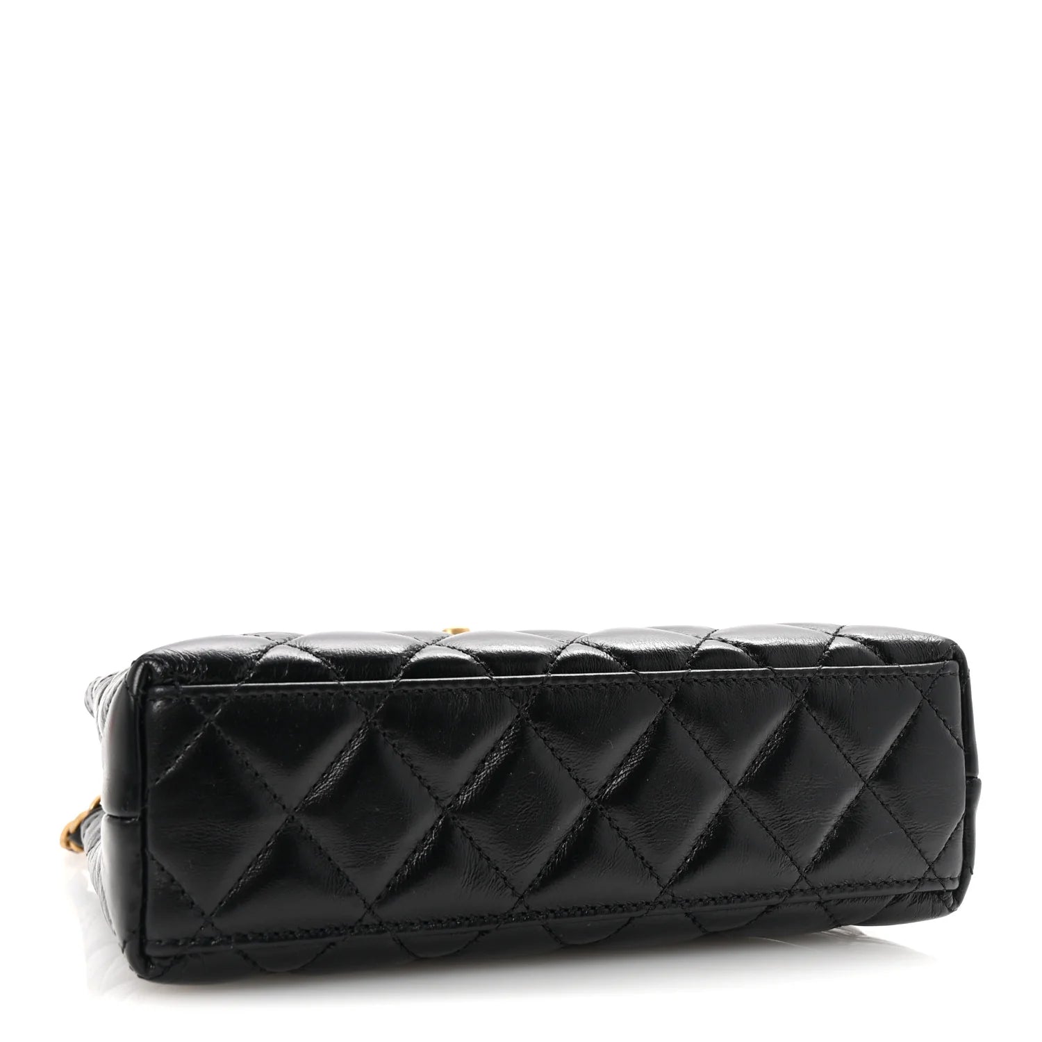 Shiny Aged Calfskin Quilted Nano Kelly Shopper Black