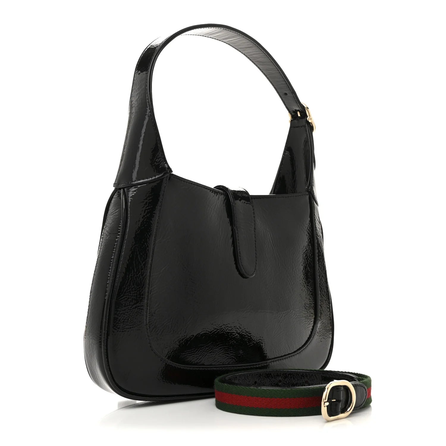 Patent Calfskin Small Jackie Shoulder Bag Black