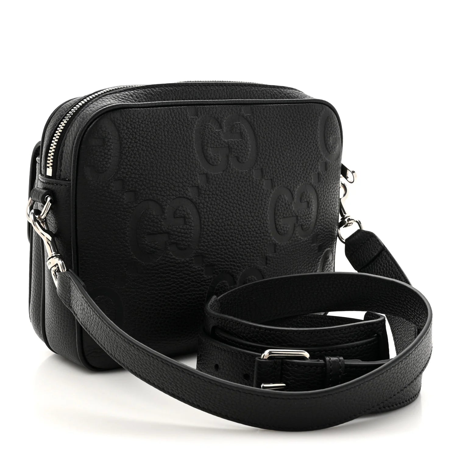 Piuma Calfskin Jumbo GG Embossed Small Messenger Bag Black