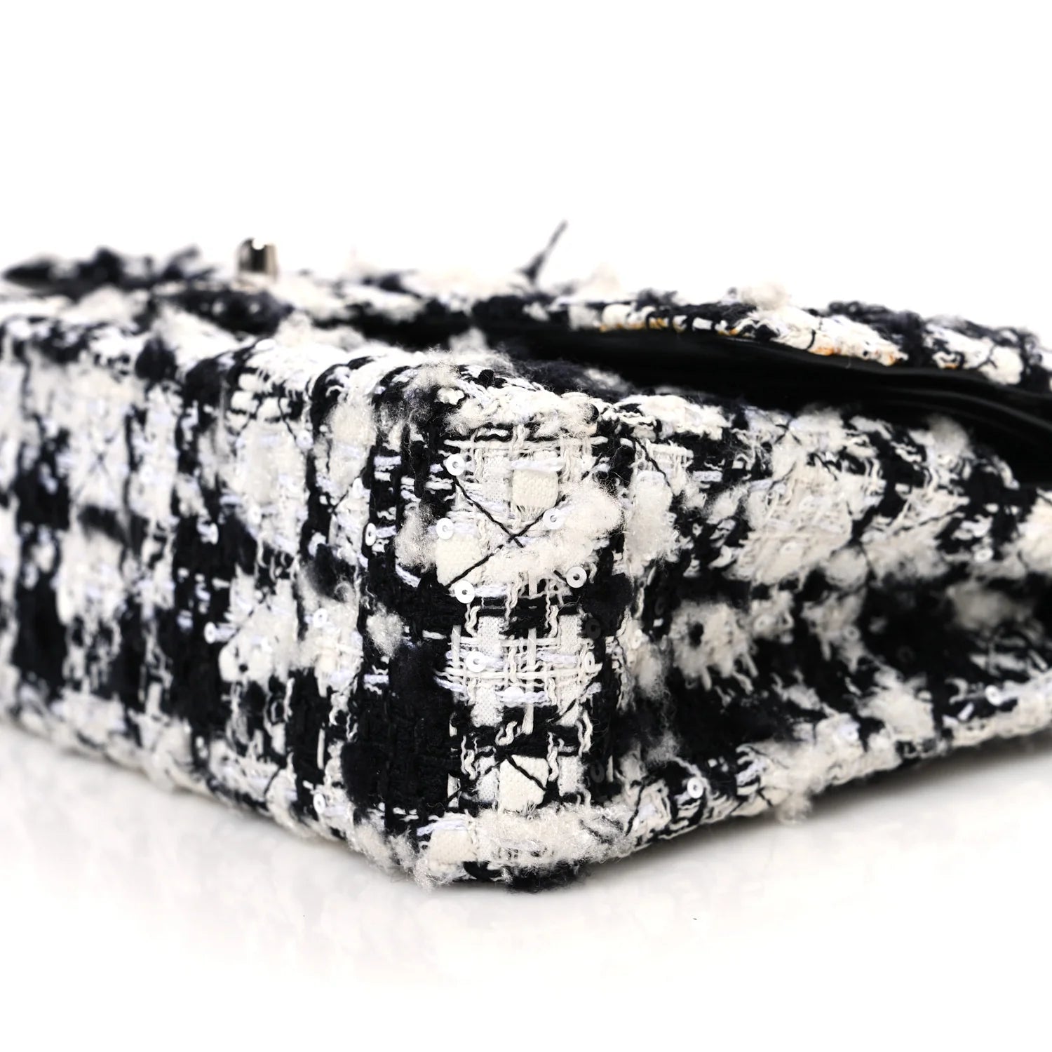 Tweed Quilted Medium Double Flap Black Ecru White