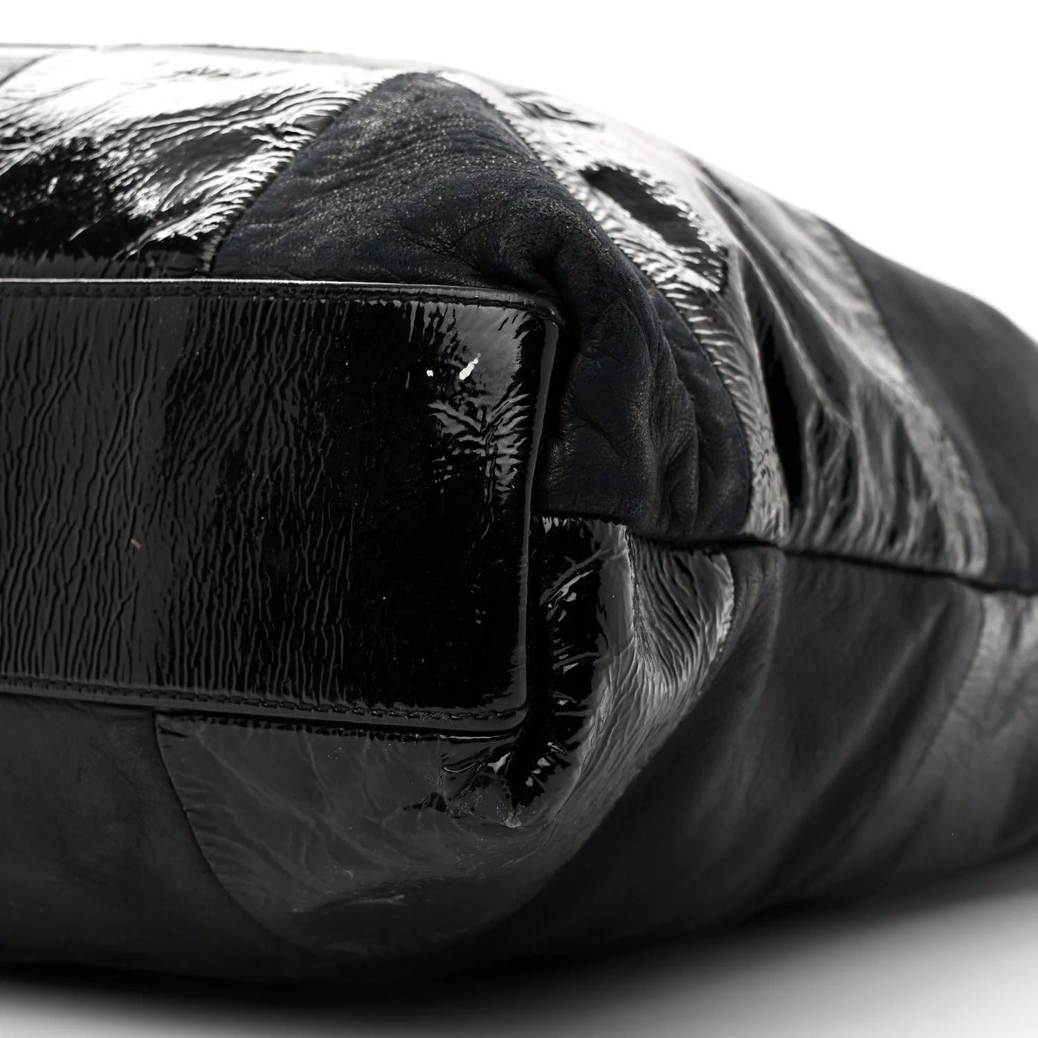 Patent Calfskin Patchwork Brooklyn Tote Black