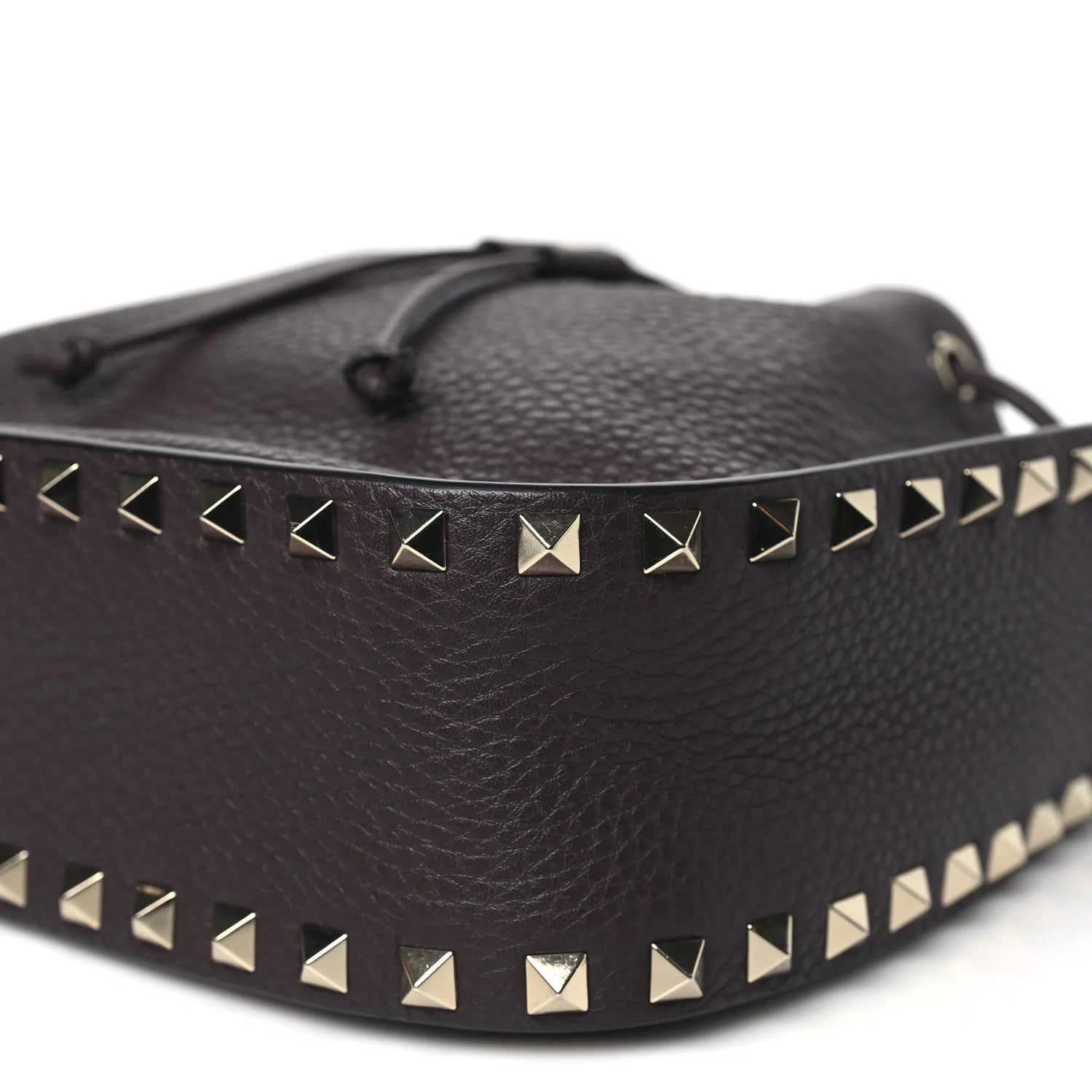 Grained Calfskin Rockstud Bucket Bag Vinaccia