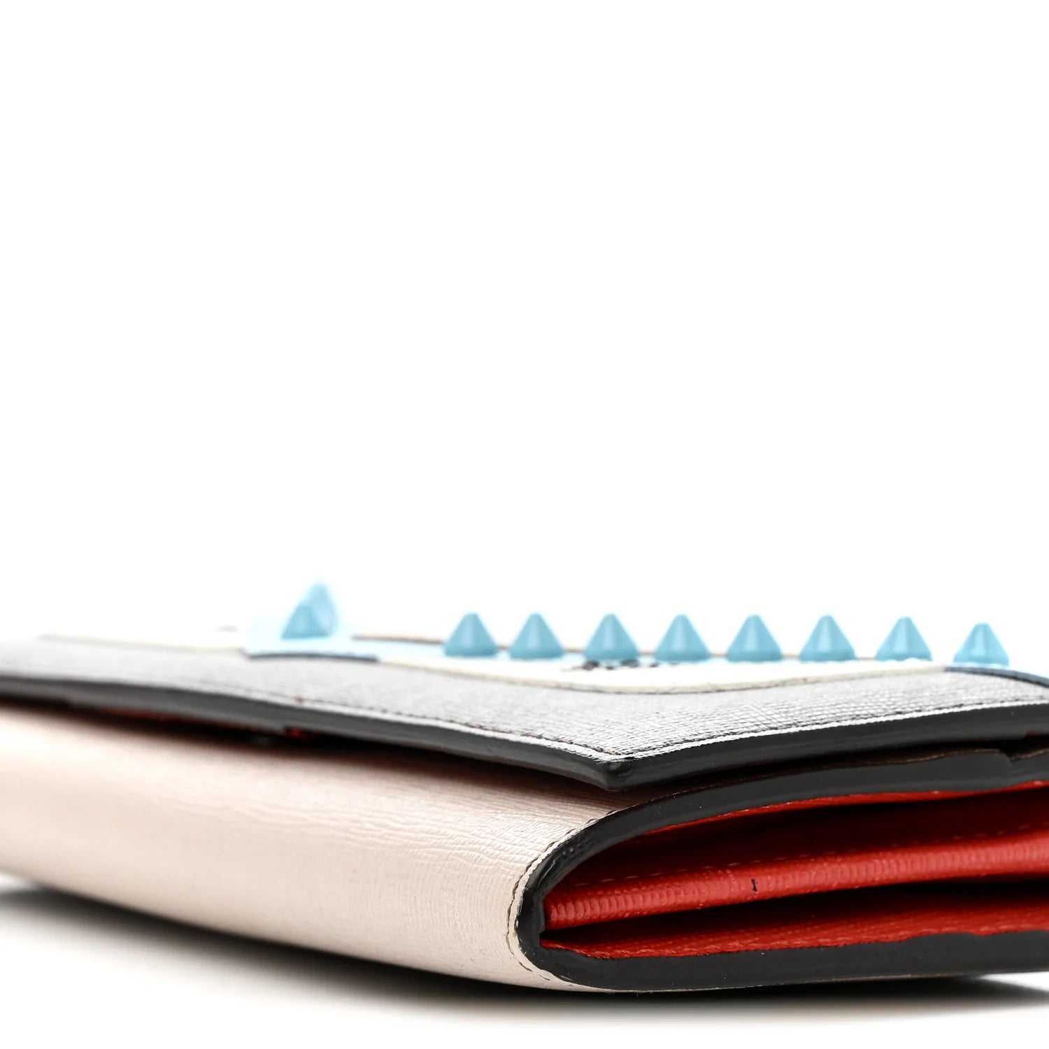 Vitello Elite Monster Eyes Studded Continental Wallet on Chain Carbone White Multicolor