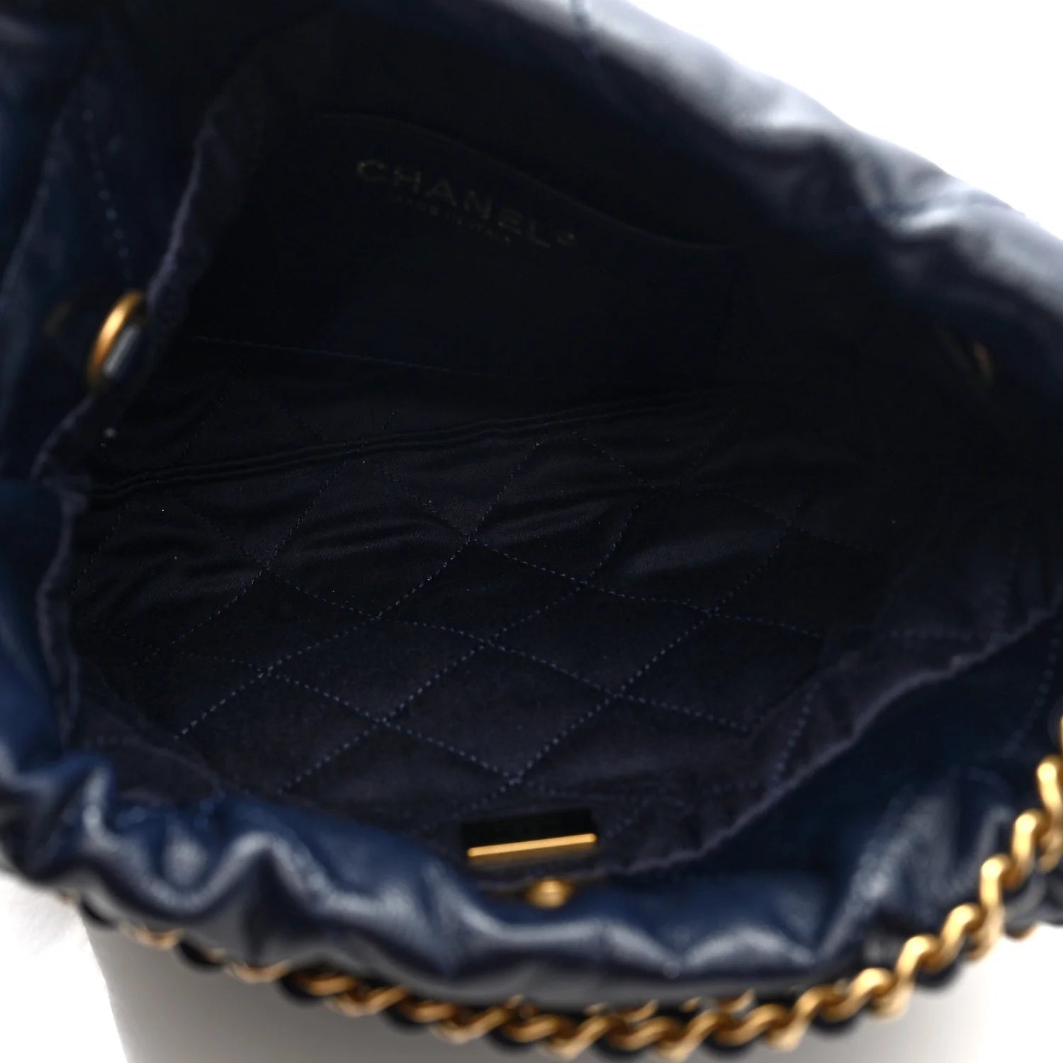 Shiny Calfskin Quilted Mini  22 Navy Blue