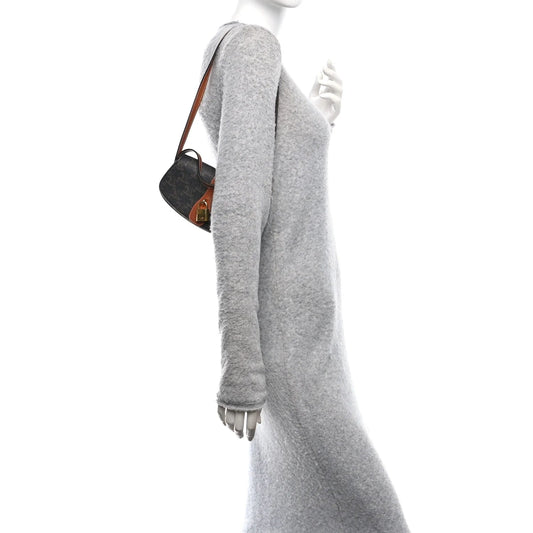 Triomphe Canvas Calfskin Tabou Clutch on Strap Tan