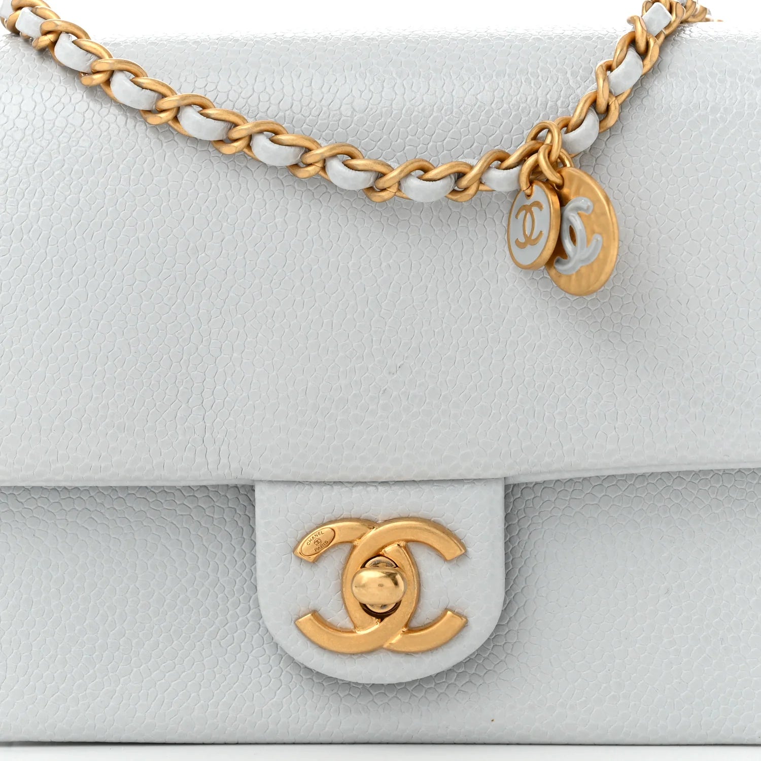 Shiny Caviar Mini Flap Bag Light Blue