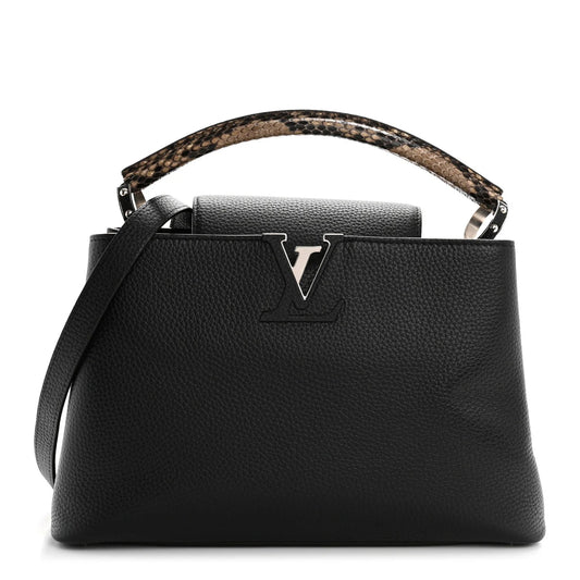 Taurillon Snakeskin Capucines MM Black