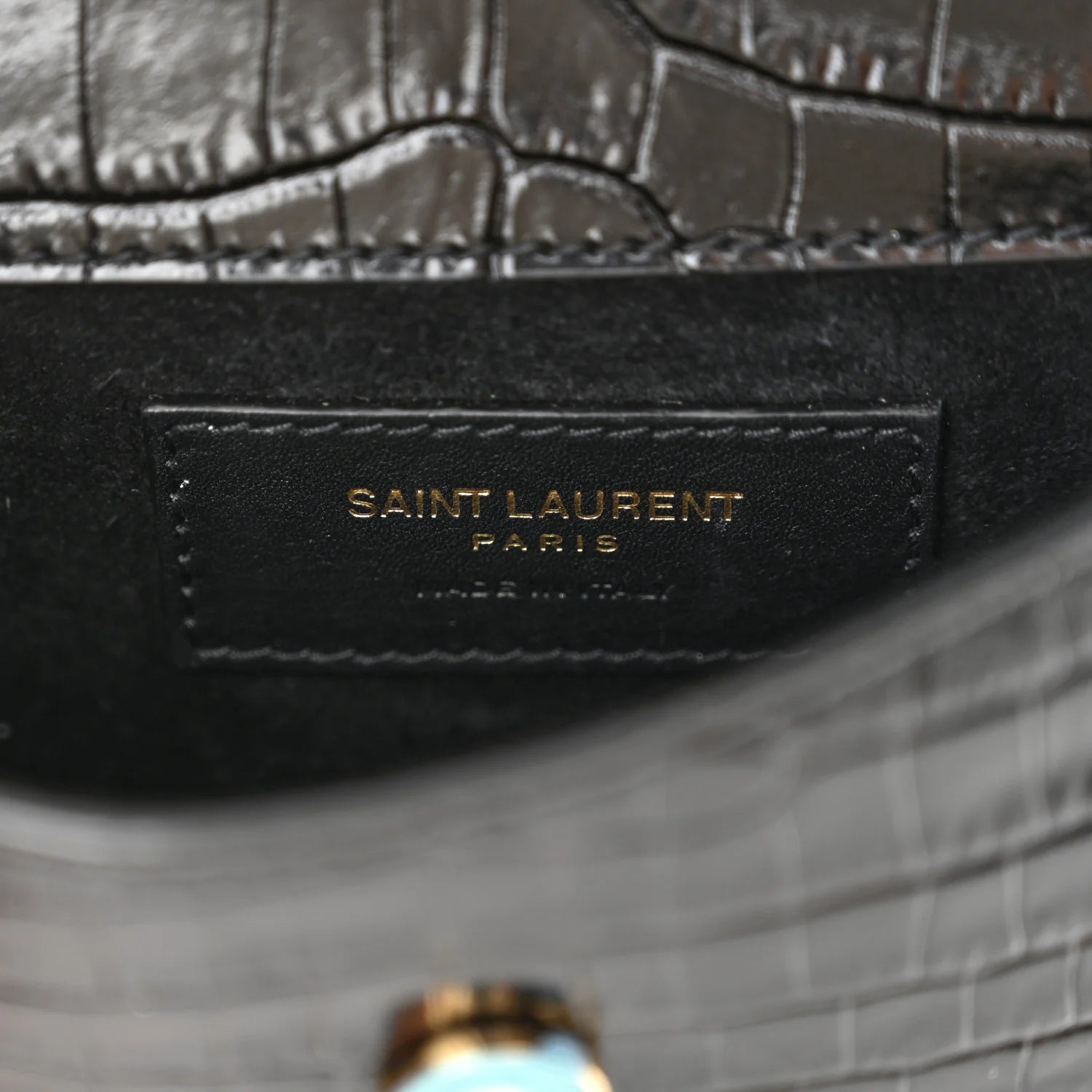 Crocodile Embossed Calfskin Small Kaia Satchel Black