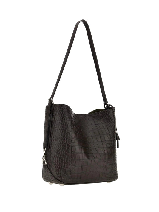 HOCKET SMALL HOBO BAG in CROCODILE-PRINT LEATHER, BLACK, VERSATILE ADJUSTABLE SHOULDER STRAP, MAGNETIC BUTTON CLOSURE,  LOGO EMBOSSED on the FRONT.