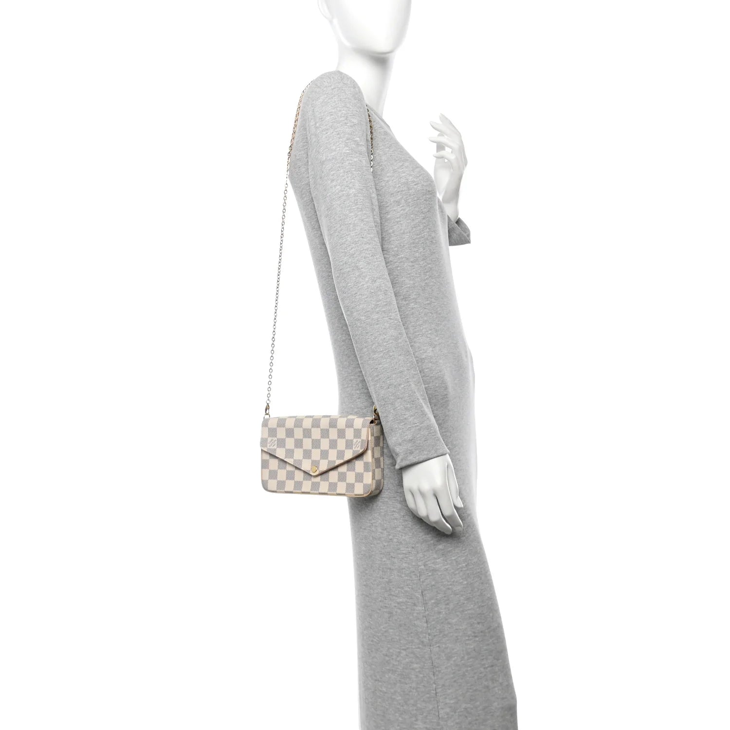 Damier Azur Pochette Felicie Chain Wallet Rose Ballerine