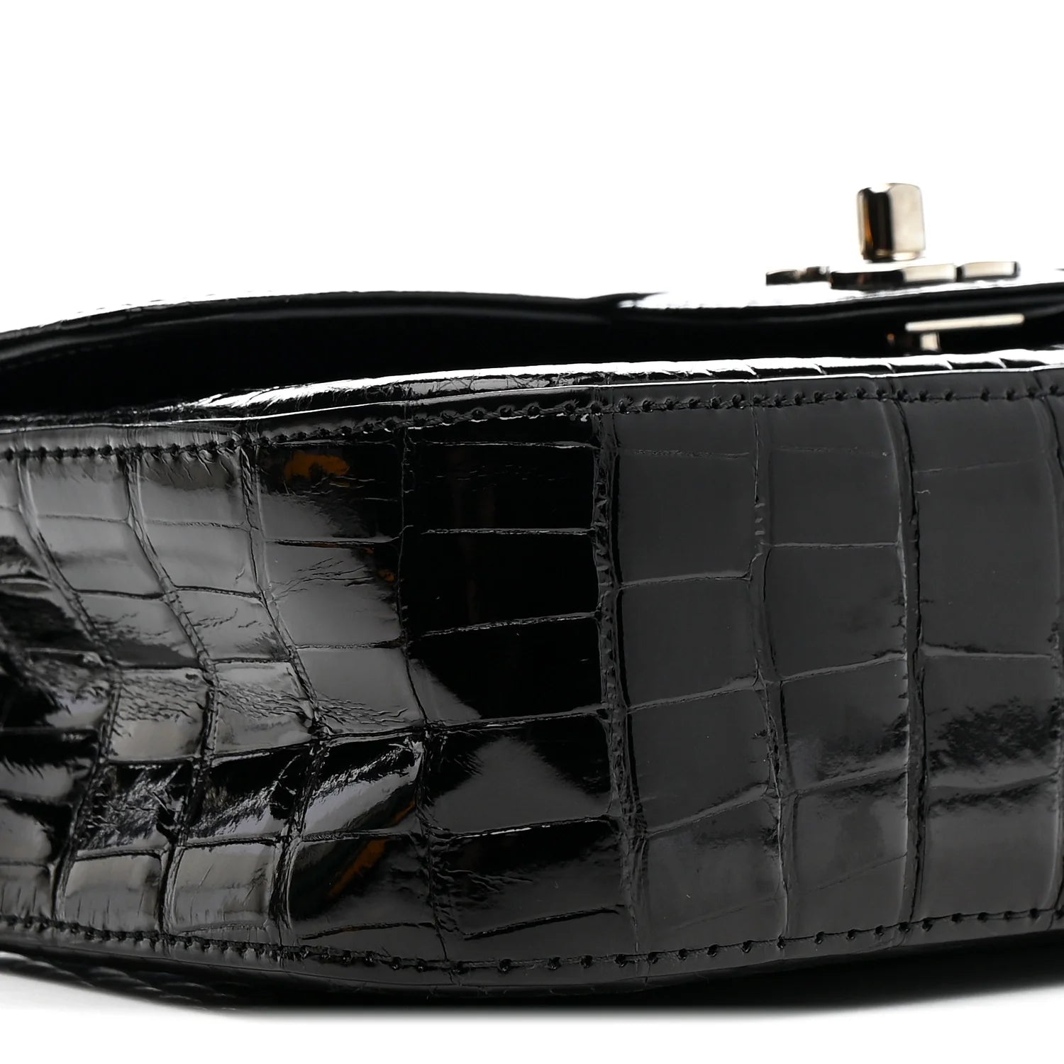 Shiny Alligator Mini Rectangular Flap Black