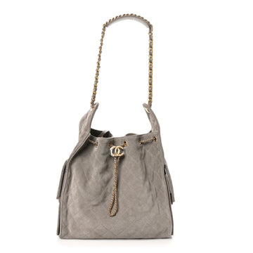 Suede Quilted Medium  25 Handbag Grey