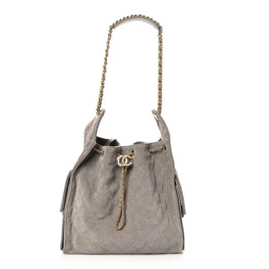 Suede Quilted Medium  25 Handbag Grey