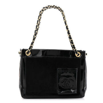 Patent Pony Hair Small Pocket Tote Black