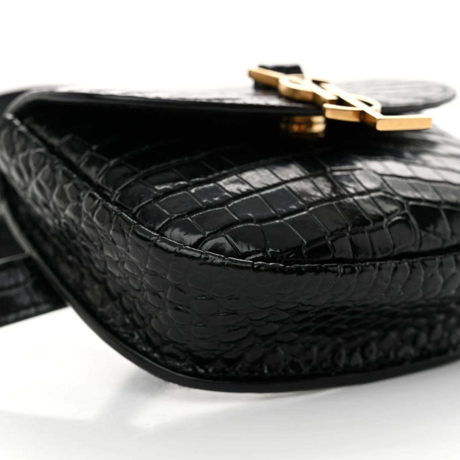 Crocodile Embossed Calfskin Small Kaia Satchel Black