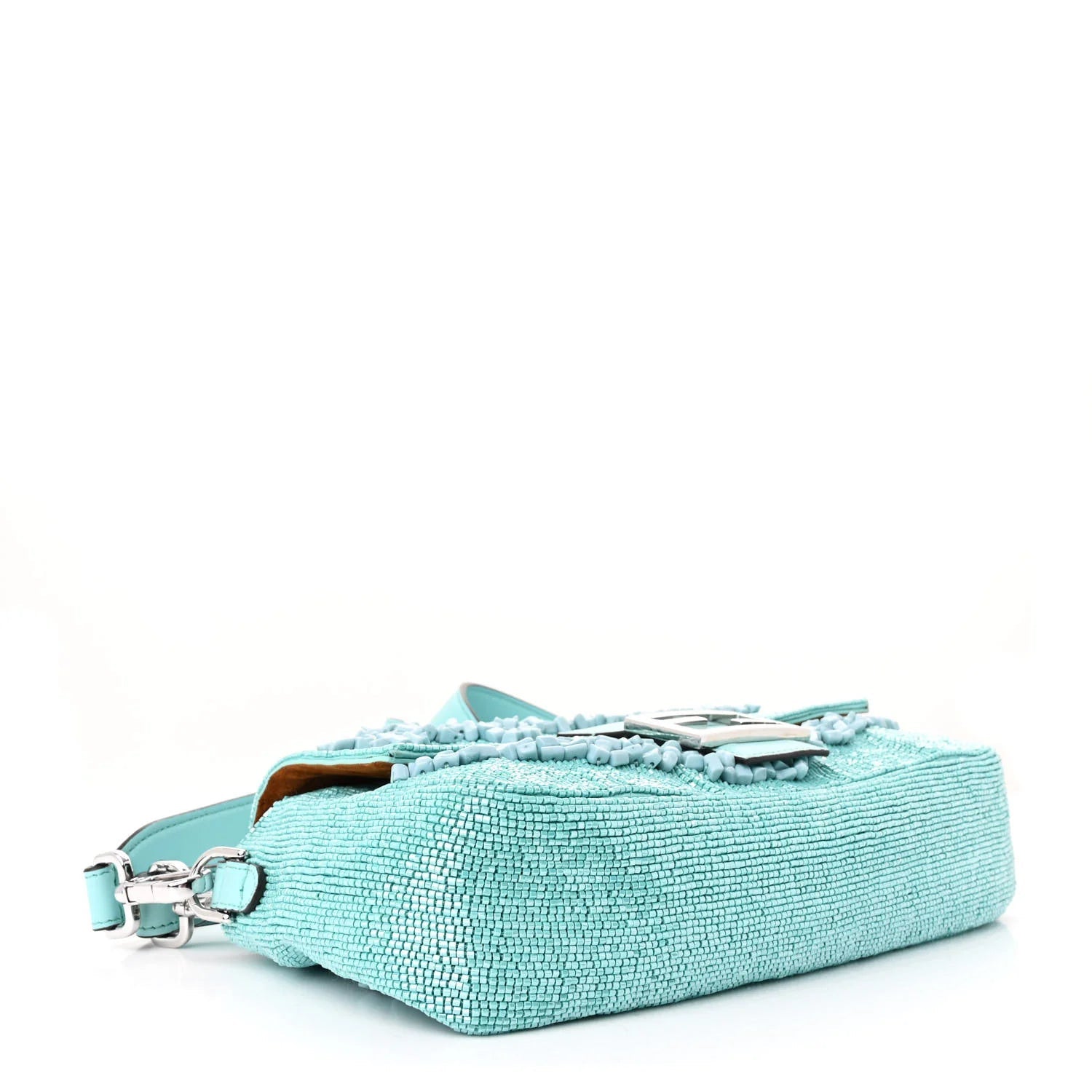 Rolling Stone Vitello Seta Bead Embroidered Re-Edition Baguette Spring Turquoise