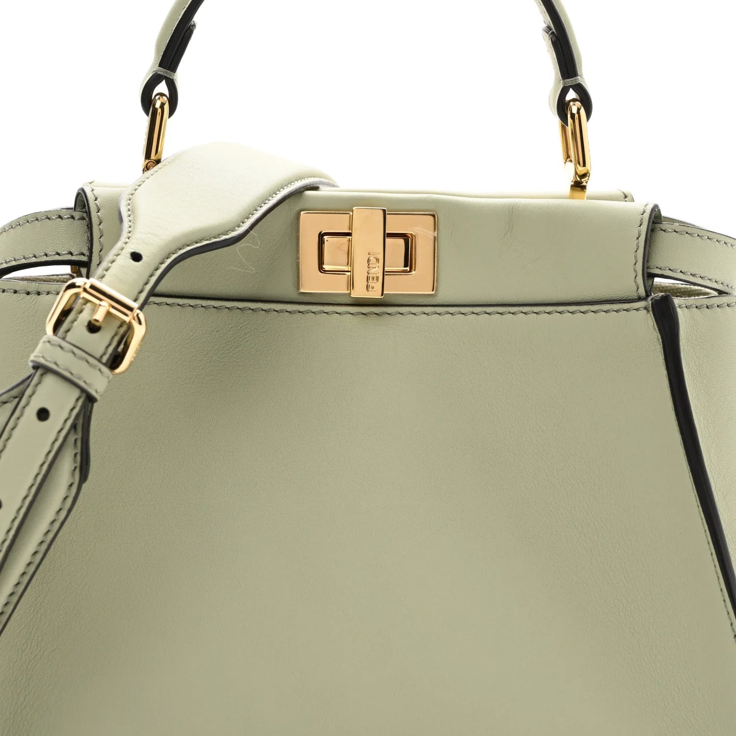 Vitello Seta Canvas FF Embroidered Mini Peekaboo Iconic Satchel Green Tea