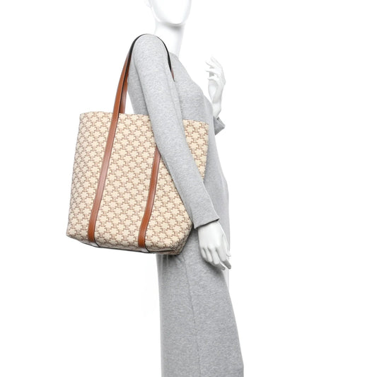 Triomphe Canvas Calfskin Museum Bag White