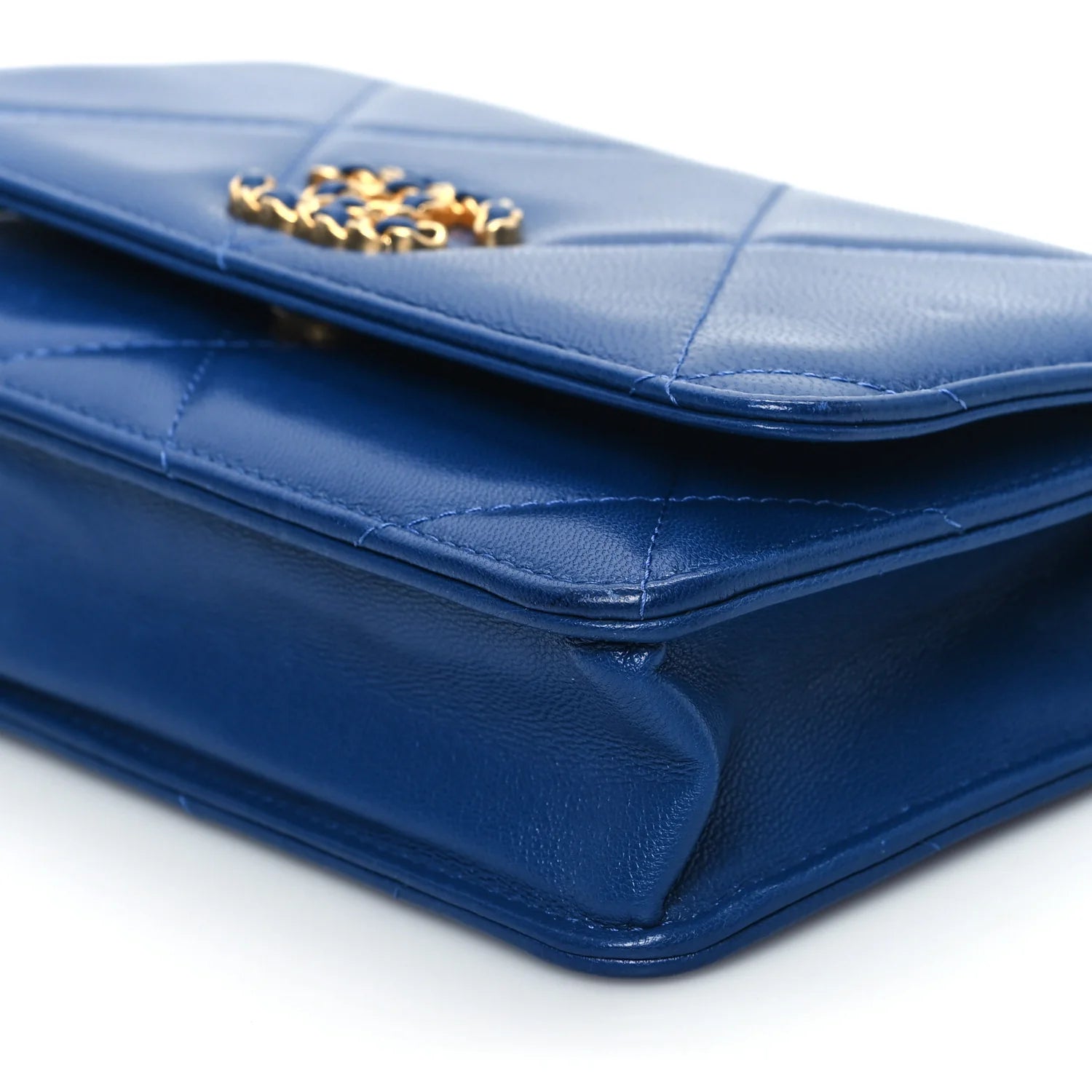Shiny Goatskin Quilted  19 Wallet on Chain WOC Blue