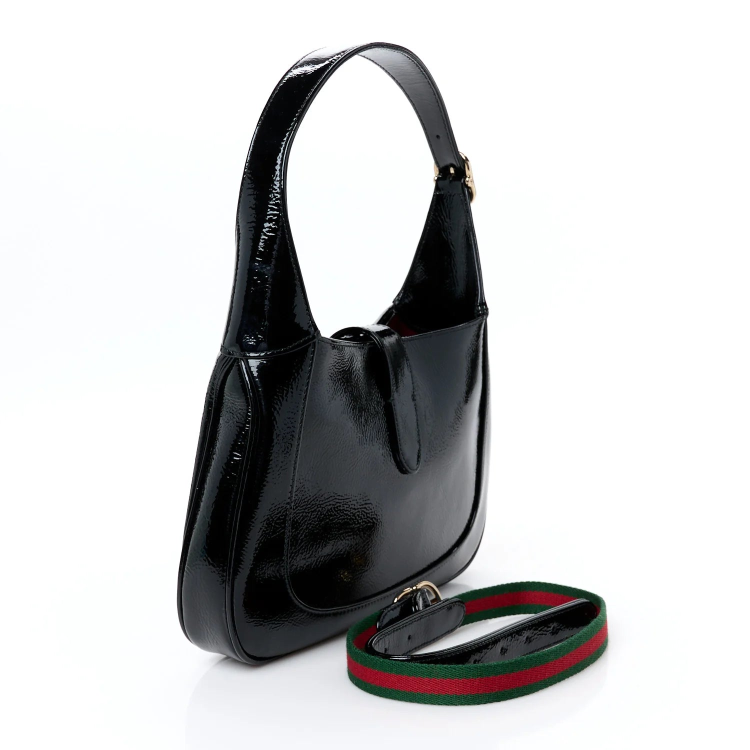 Patent Calfskin Small Jackie Shoulder Bag Black