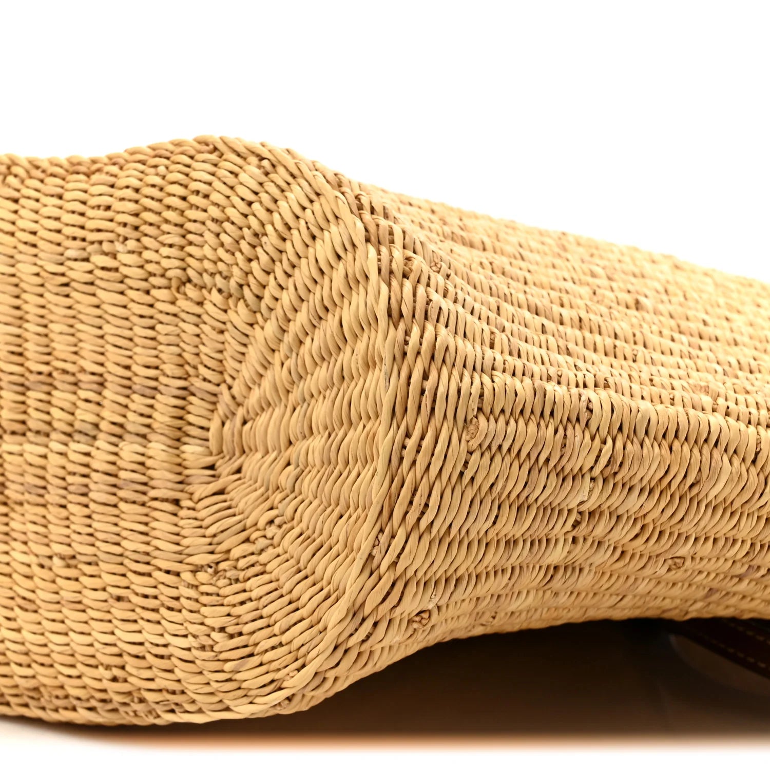 Raffia Calfskin Shell Basket Tote Natural Pecan