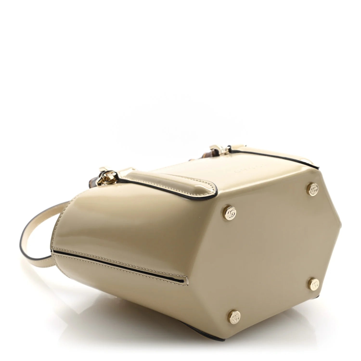 Shiny Calfskin Mini Bamboo Top Handle Tote Bag Beige