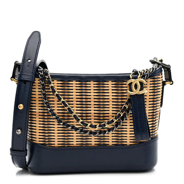 Rattan Calfskin Small Gabrielle Hobo Beige Navy