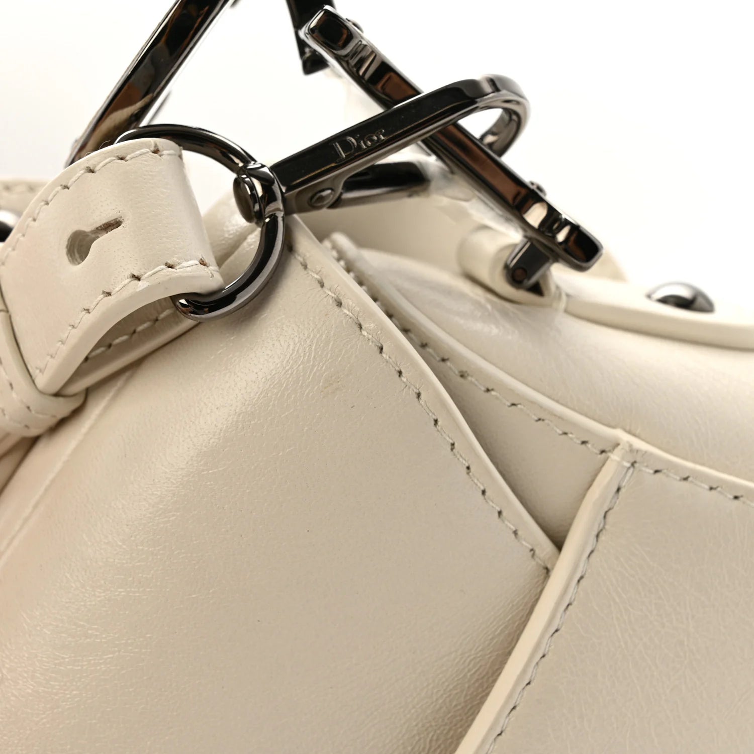 Crinkled Patent Lambskin Studded Saddle Bag with Strap Latte