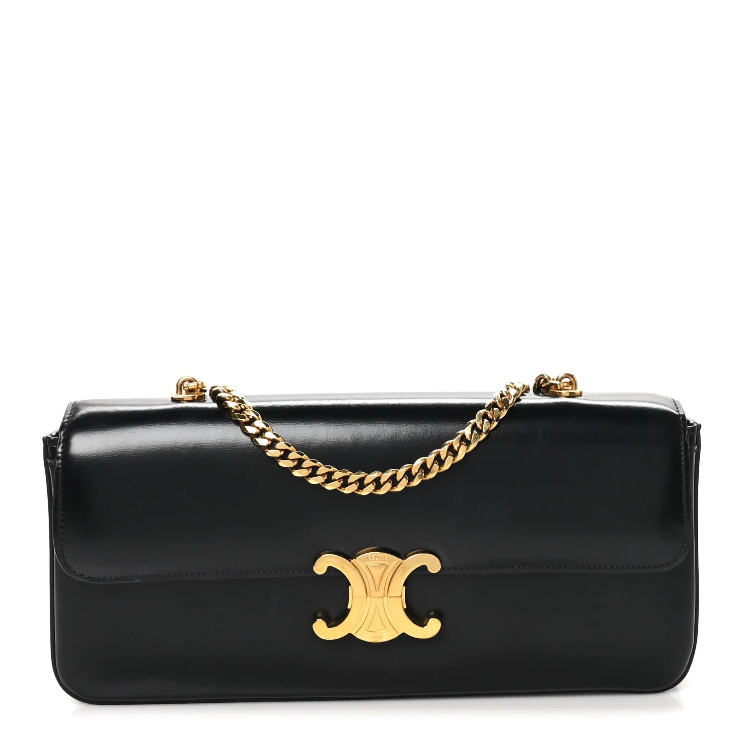 Shiny Calfskin Triomphe Chain Bag Black