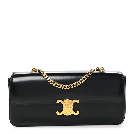 Shiny Calfskin Triomphe Chain Bag Black