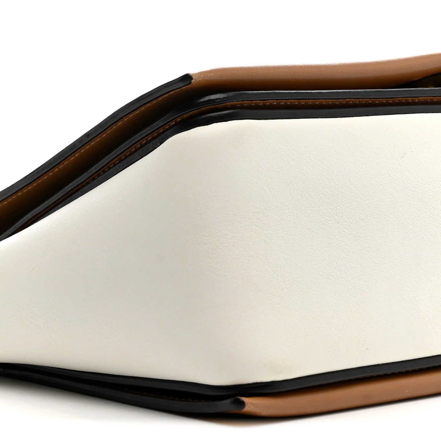 Shiny Smooth Calfskin Medium Frame Shoulder Bag Tan Optic White