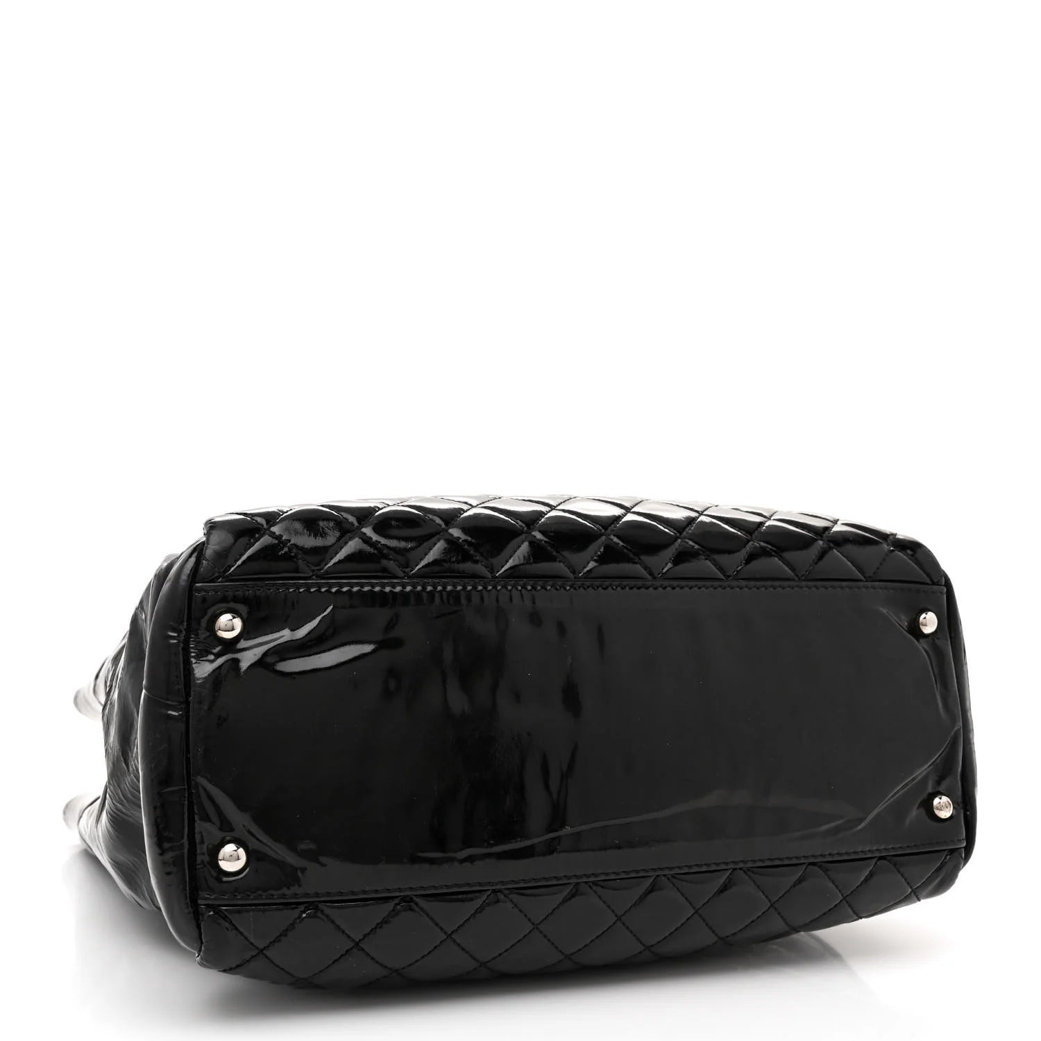 Patent Quilted Large Shopping Tote Black