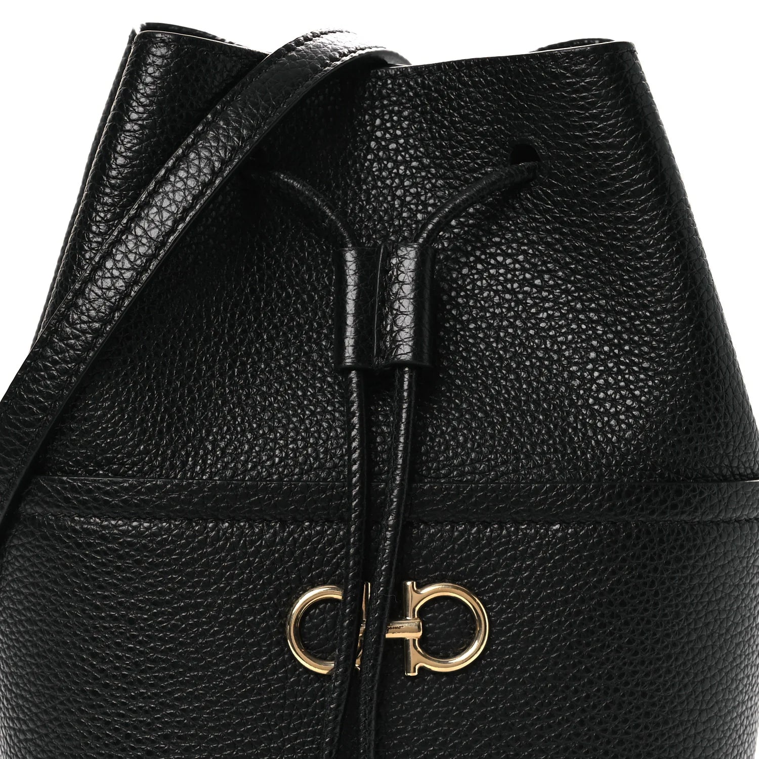 Grained Calfskin Mini Gancino Bucket Bag Black