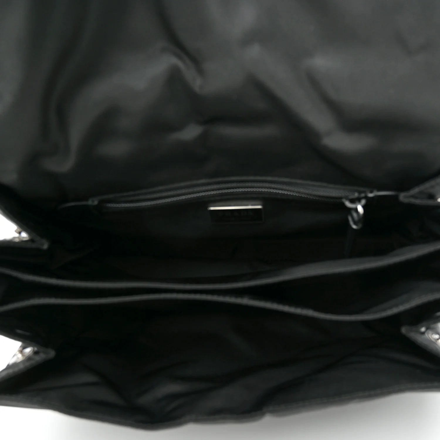 Re-Nylon Vitello Padded Large Flap Shoulder Bag Black
