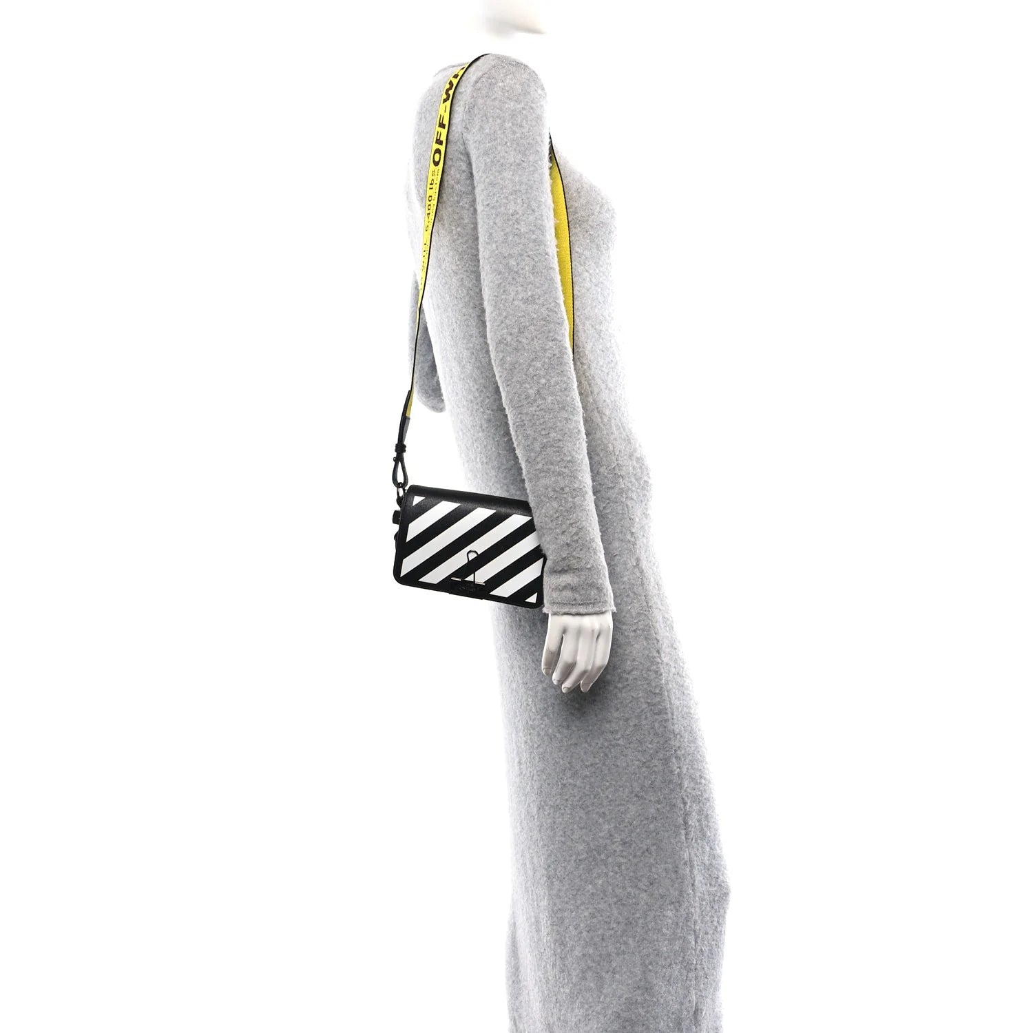 Saffiano Striped Mini Diag Binder Clip Bag Black White Yellow