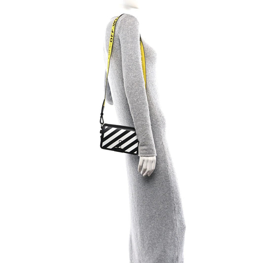 Saffiano Striped Mini Diag Binder Clip Bag Black White Yellow