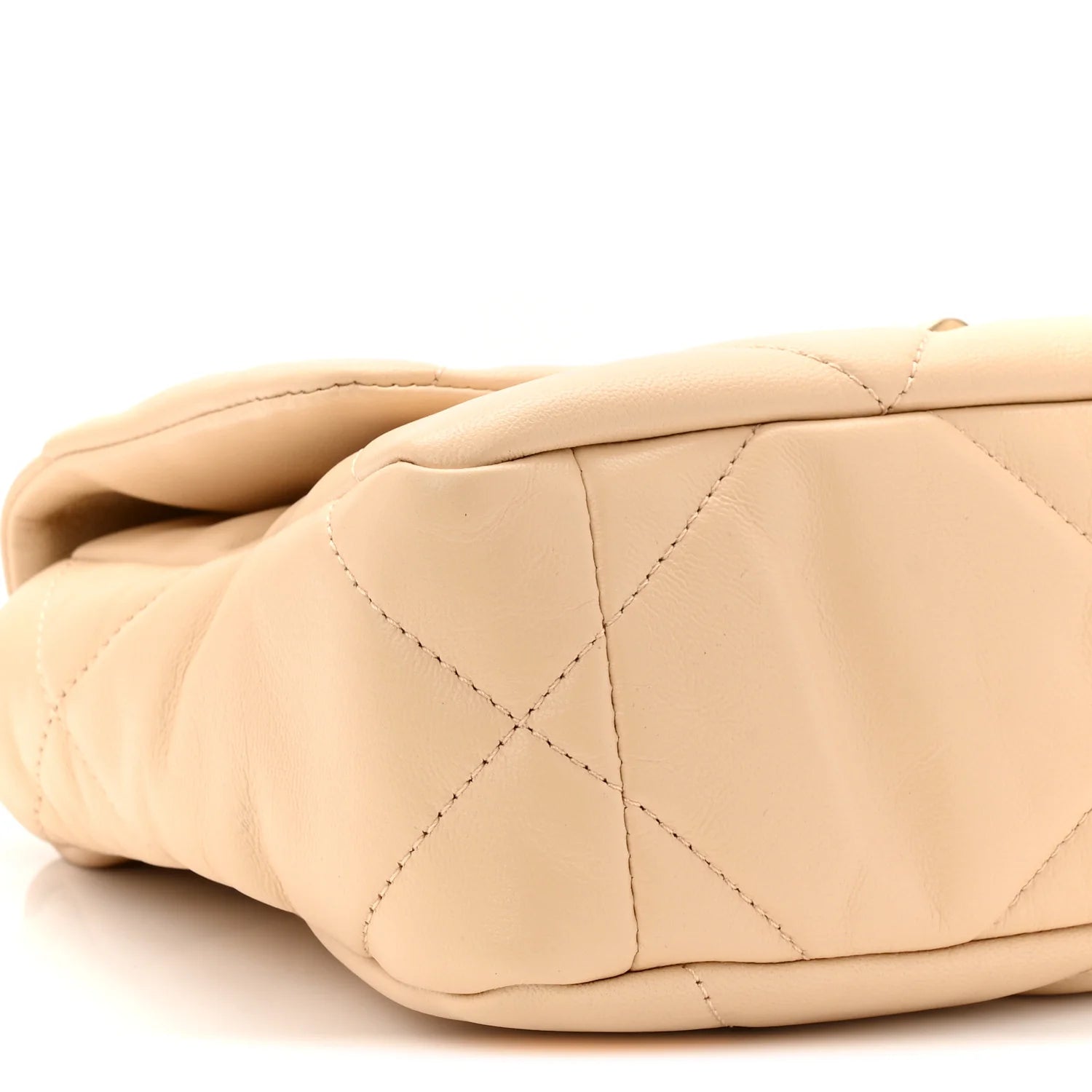 Shiny Goatskin Quilted Medium  19 Flap Beige