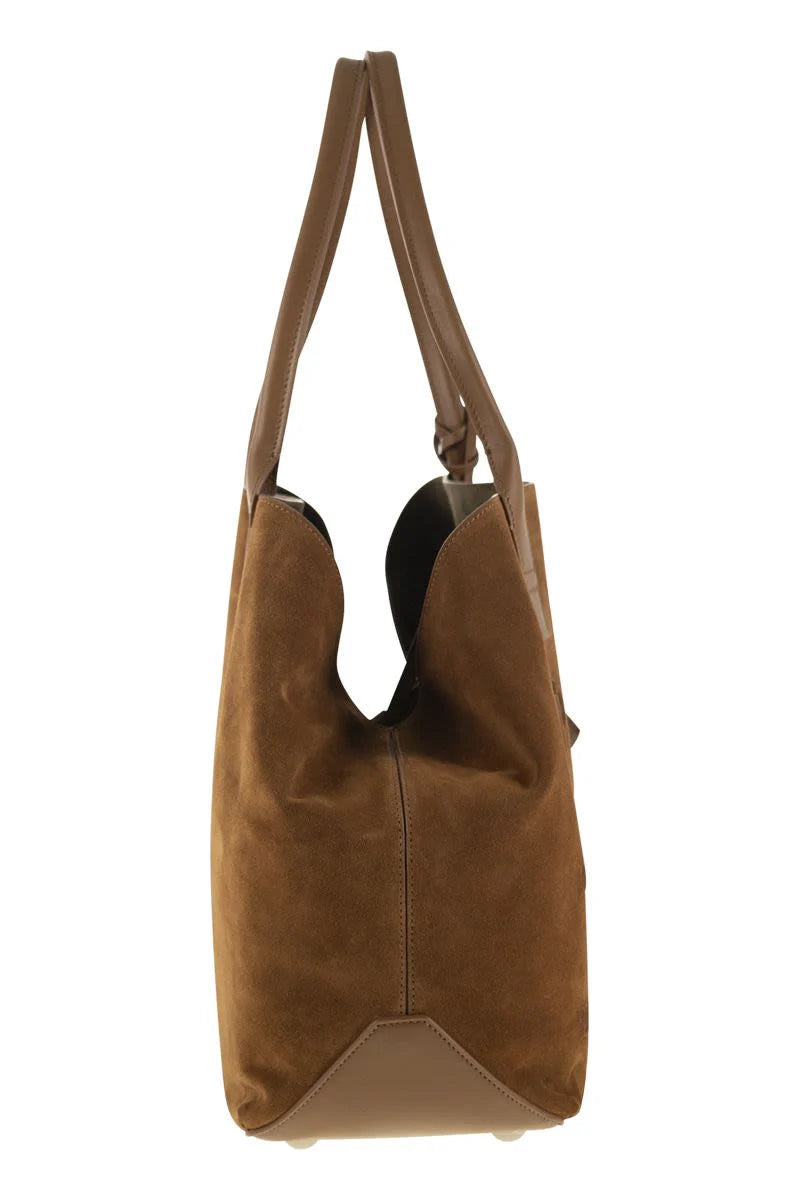 MEDIUM SCRIPT SHOPPING BAG in SUEDE
