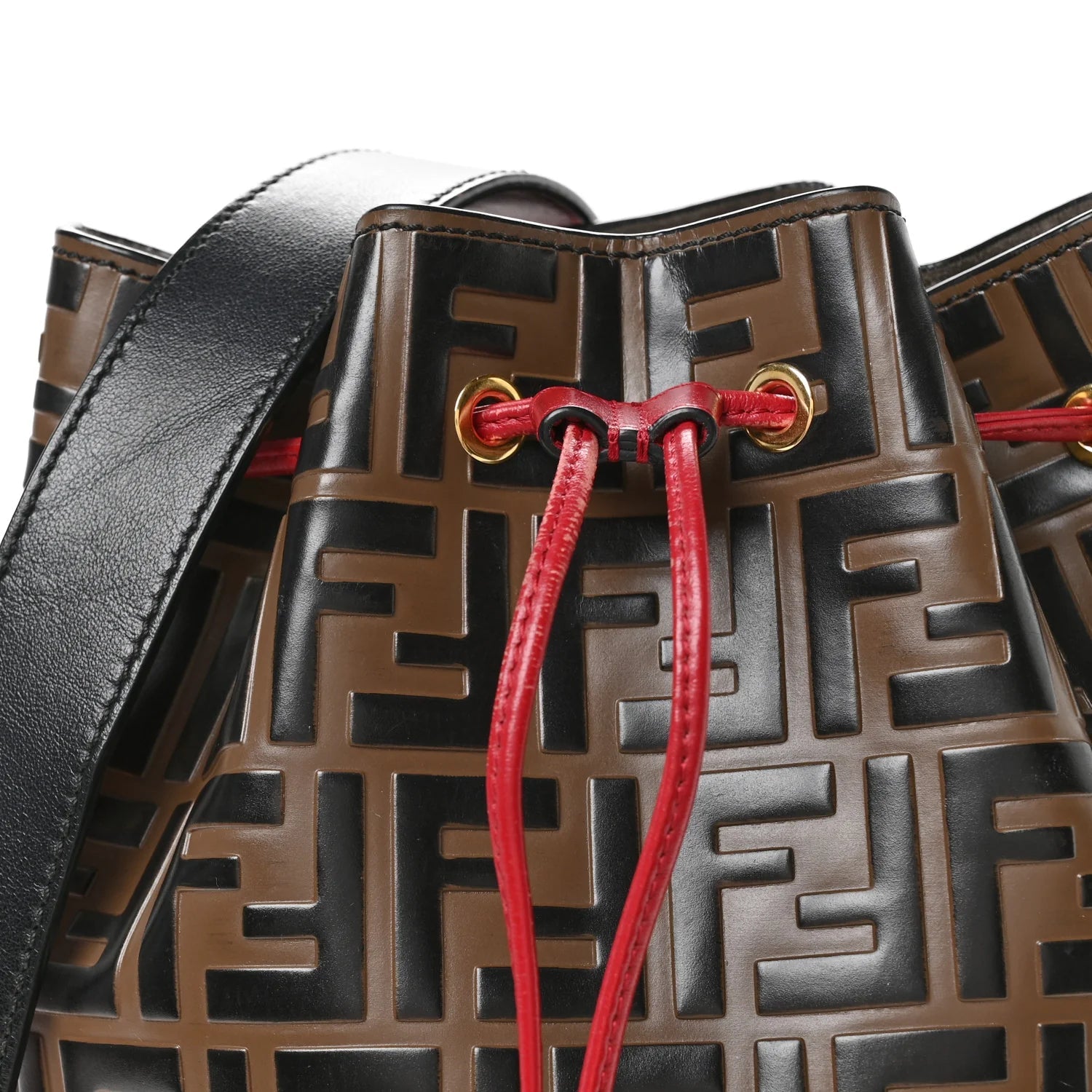 Vitello Grace F Is  Bi-Color FF 1974 Embossed Grande Mon Tresor Bucket Bag Maya Black Fragola