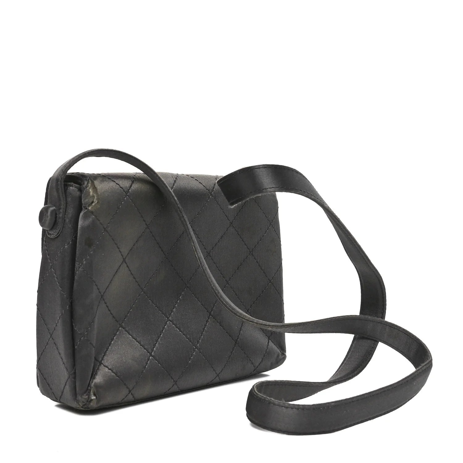 Satin Quilted Crystal CC Square Flap Grey