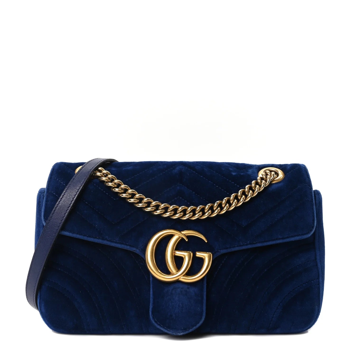 Velvet Matelasse Small GG Marmont Shoulder Bag Cobalt Blue
