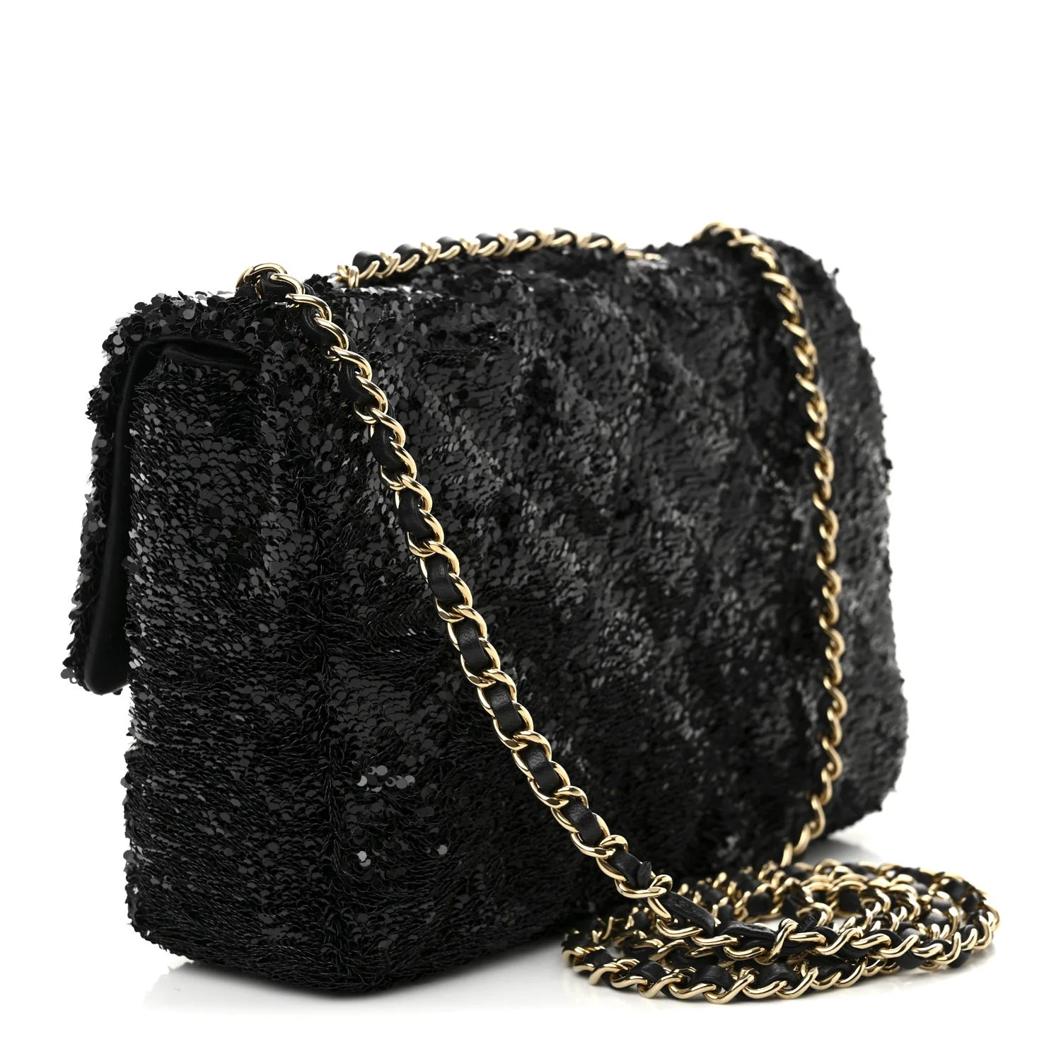 Sequin Quilted Small Single Flap Black